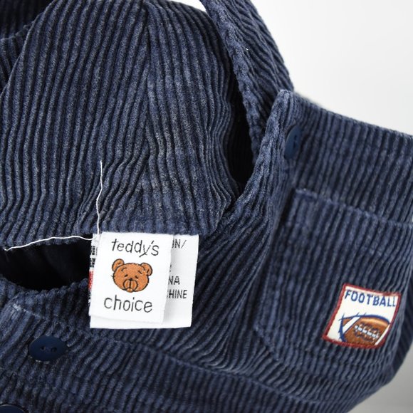 Navy corduroy overalls with football patch - Picture 8 of 9